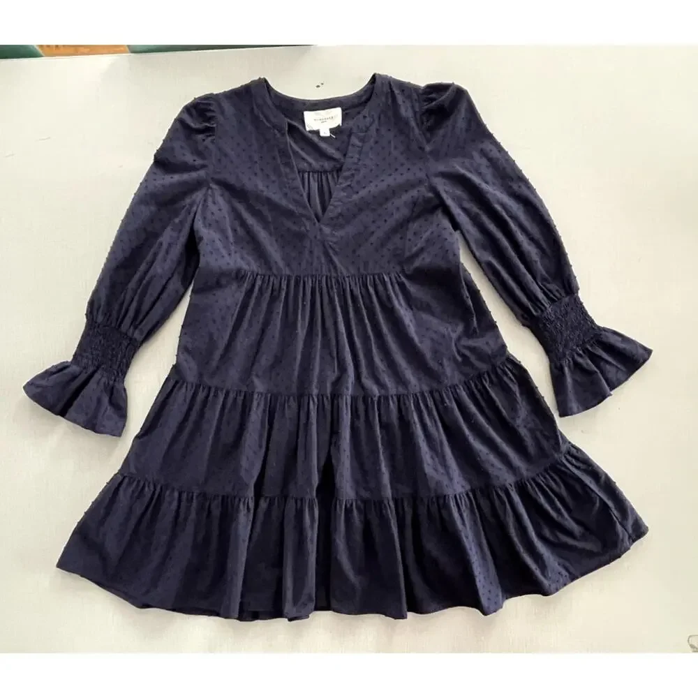 Pomander Place Sz M Kenzo Dress Navy Cotton Swiss Dot Summer Casual Breezy Comfy - Picture 4 of 15
